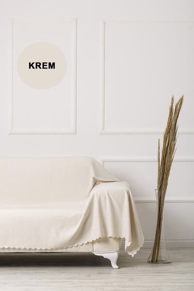 VELERDE HOME Krem Battal Boy Kollarınıda Kapatan Çift taraflı Çekyat Koltuk Örtüsü Şalı