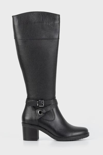 TUNAELLİ Kadın Siyah Hakiki Doğal Deri Çizme