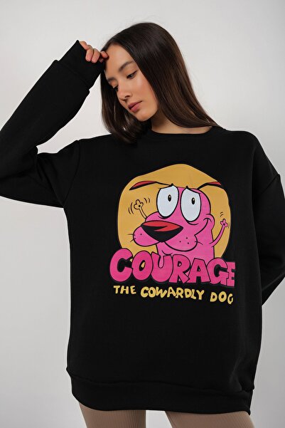 MODAGEN Women's Black Courage Printed Crew Neck Oversize Sweatshirt