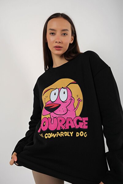 MODAGEN Women's Black Courage Printed Crew Neck Oversize Sweatshirt