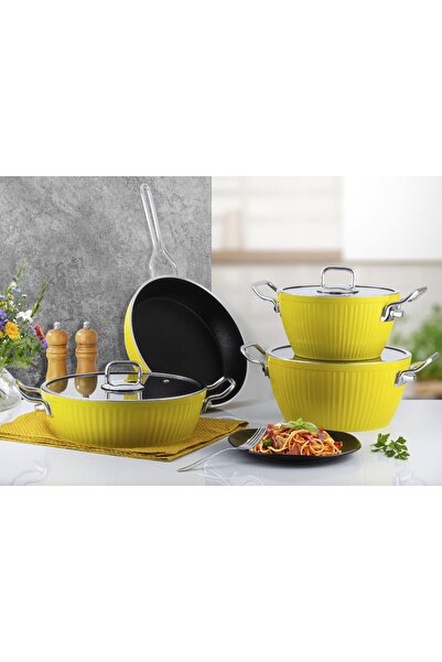 Lines Ayseren 7 Parça Granit Tencere Seti - Sarı