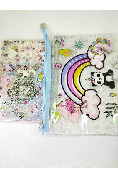 cuaderno Hediyelik Kırtasiye Seti A5 Boy Simli/sulu Şeffaf Panda Temalı Defte...