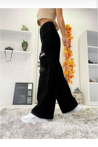 Trn JNS Women's Black Loose Lycra Super High Waist Trousers