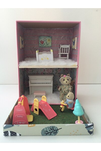 Yakamoz Minyatür Mukavva Kutu Evcilik Aksesuarlı Oyuncak Bebek Evi