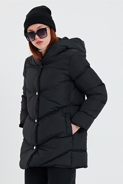 ÖNDER MODA Women's Black Water and Windproof Hooded Winter Down Coat & Coat & Parka - 03