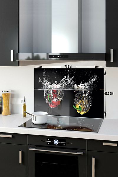 Decorita Protector de spate pentru aragaz din sticla |   Apă și legume |   49,5 cm X 76 cm