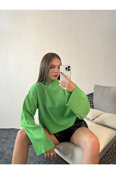 Ece Tricotaj Maneca Pulover Lat Verde Deschis