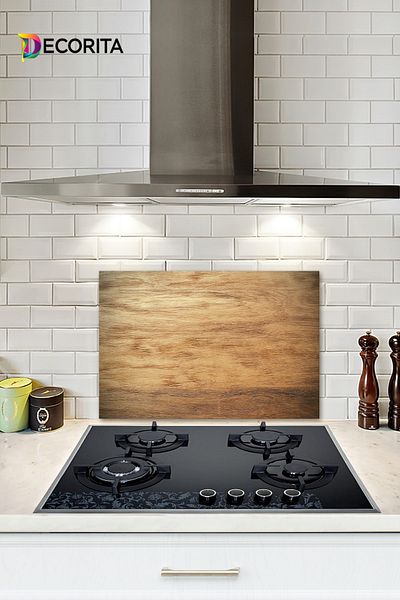 Decorita Protector de spate pentru aragaz din sticla |   Aspect din lemn |   40 cm X 60 cm