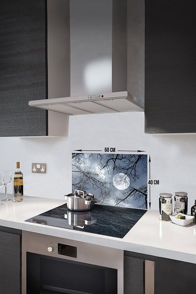 Decorita Protector de spate pentru aragaz din sticla |   Model de noapte |   40 cm X 60 cm