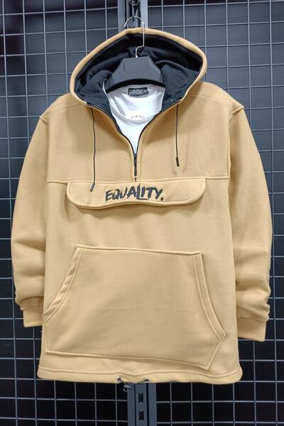 İnsane Minds Men's Brown Equality Printed Hooded Oversize Caramel Fleece Swea...