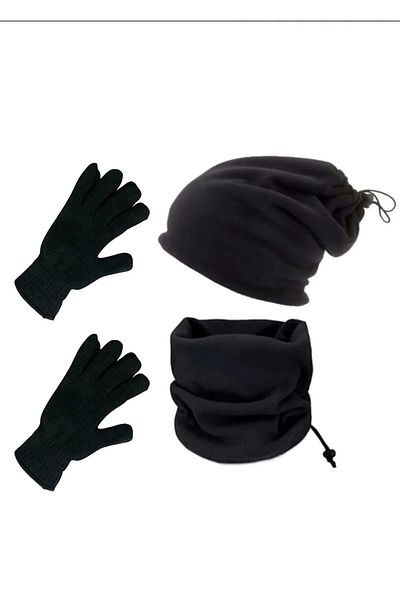 BTL STORE Fleece Beret and Neck Collar Wool Orlon Gloves Set of 3