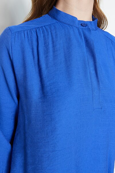 Trendyol Modest Blue Half Hidden Placket Shoulder Detailed Tunic-Pants Woven Suit TCTSS22US0098