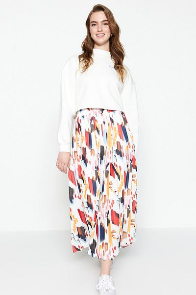 Trendyol Modest Fustă țesută plisată, lată, multicoloră, cu talie elastică TCTSS23EE00026