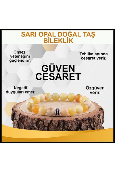 OSMANLI DEĞERLİ TAŞ Certified Yellow Opal Natural Stone Bracelet 8 Mm - B875
