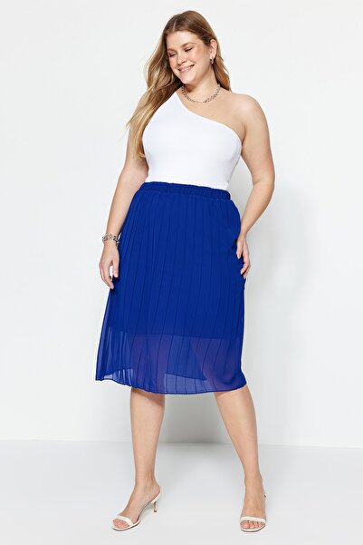 Trendyol Curve Kék rakott szőtt szoknya TBBSS23AZ00000