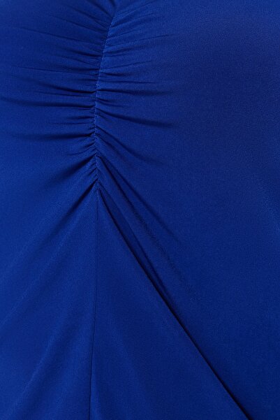 Trendyol Curve Saks Gathered Short Sleeve Knitted Blouse TBBSS23AF00016