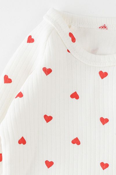 Banamio Pera Baby Girl Heart Patterned Corduroy Triple Suit