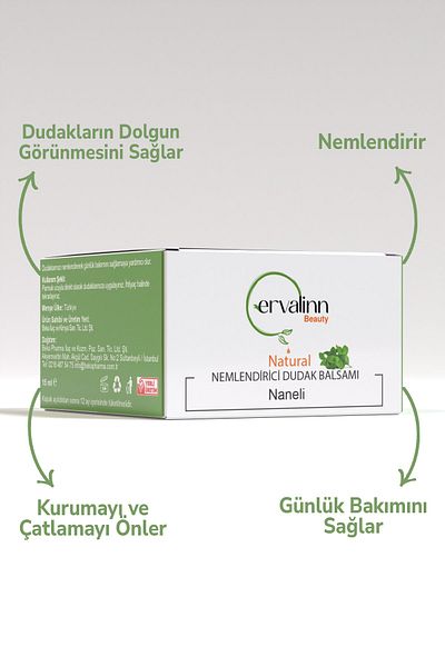 Ervalinn Natural Lip Balm (LIP BALM) Moisturizer that prevents drying and cracking 15 ml (MENTAL)