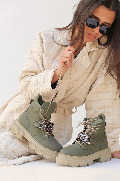 ELİT SHOES Jentia Mikro Materyal Eva Taban Haki Kadın Postal