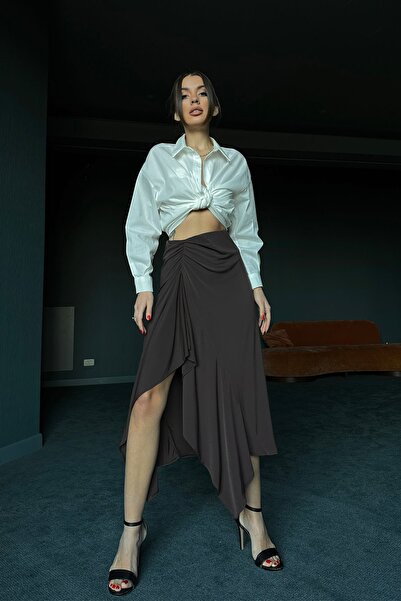 Seda Yalçın Atelier Кафява плисирана миди пола