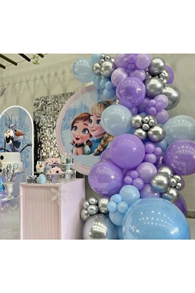 Çemrek Süs Parti مجموعة سلسلة بالونات أرجوانية فضية زرقاء مكونة من 103 بالونا...