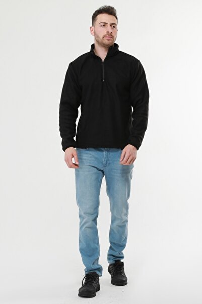 MUALTA في الهواء الطلق البلوز الصوف البلوز الأسود نصف سستة