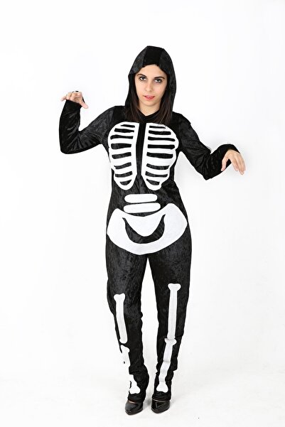 Annee Bakk Unisex Siyah Iskelet Kostümü