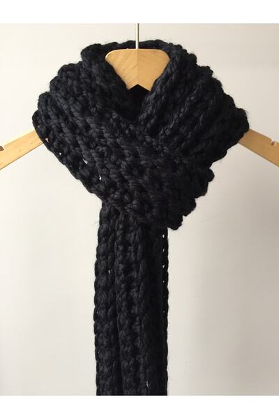 Mora Örgü وشاح Mora Knit مصنوع يدويًا من الصوف الأسود للجنسين