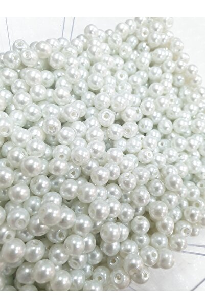 CRYSTALSHOP 6mm Lüks Beyaz Delikli Cam Inci (100GR - 350AD)