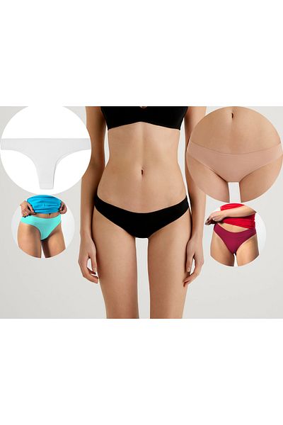 Fancy&Dancy Women's 5-Piece Black White Skin Burgundy Mint Color Seamless Non-Marking Brazilian Cut Panties