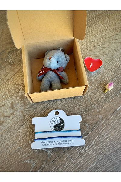 Atölye Merdiven Valentine's Day Gift Set Teddy Bear Keychain and Bracelet Set Ying Yang