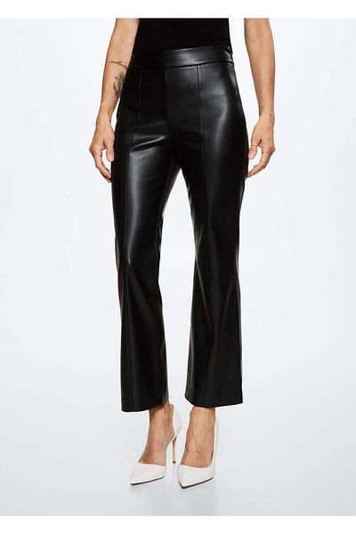 MANGO Woman Leather Look Straight Cut Trousers
