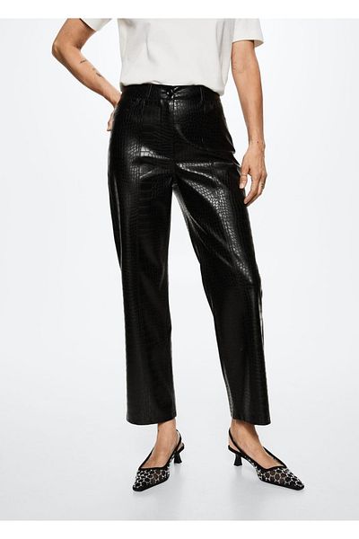 MANGO Woman Pantaloni din piele artificială cu model de crocodil