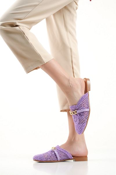 Artgoo Women's Closed-Front Wicker Dowry Slippers Lilac