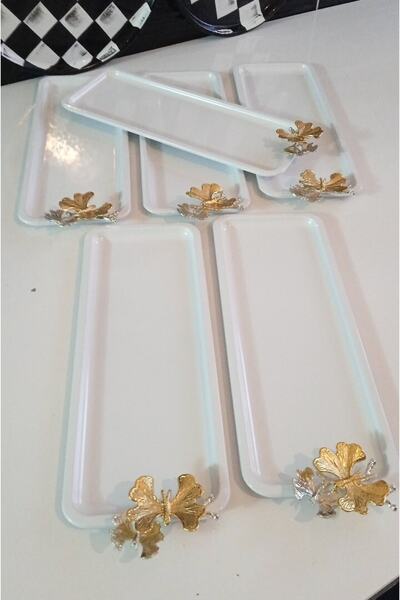 Elzemm store White Color 6 Piece Rectangular Presentation Tray Lux Presentation with Butterfly Accessory