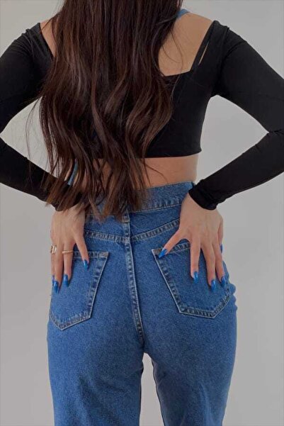 DRC trend Since's Gold 90's Kadın Koyu Mavi Salaş Likralı Süper Yüksek Bel 90's Denim Kot Pantolon(çok Rahat)