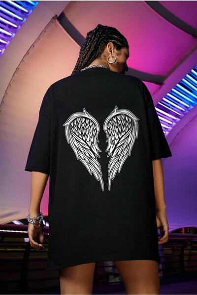 Touz Чорна футболка Oversize Wing Skeleton - з принтом на спині, унісекс