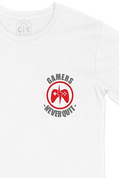 Cix Tricou alb pentru jucători Never Quit cu design de logo de buzunar