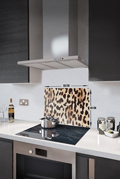 Decorita Cam Ocak Arkası Koruyucu | Leopar Desenli | 40cm X 60cm