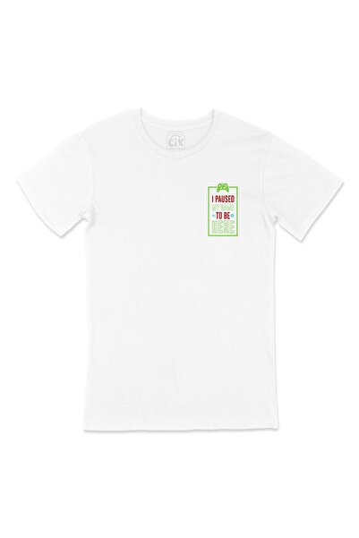 Cix Πράσινο I Paused My Game Λευκό T-Shirt με σχέδιο λογότυπου τσέπης