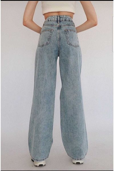Trn JNS Blugi Lara Premium cu talie înaltă din denim cu picioare largi, blugi cu tăietură lejeră
