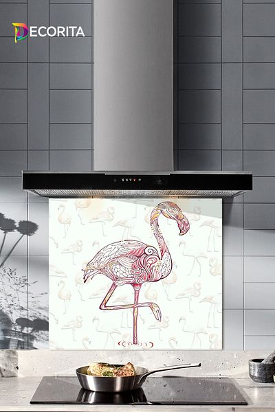 Decorita Protector de spate pentru aragaz din sticla |   Model Flamingo |   52 cm X 60 cm