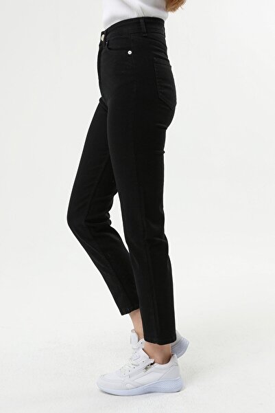 Trn JNS Souchoux High Waist Black Mom Denim Pants Lycra Colorfast Black Extra Comfortable Mom Jeans