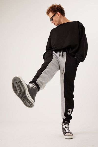 gothamvibes Ανδρικό παντελόνι Relaxed Fit 34 Μαύρο-γκρι αθλητικό παντελόνι