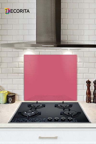 Decorita Protector de spate pentru aragaz din sticla |   Culoare uni - roz neon |   52 cm X 60 cm