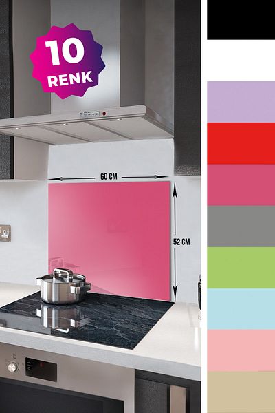 Decorita Protector de spate pentru aragaz din sticla |   Culoare uni - roz neon |   52 cm X 60 cm