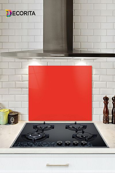 Decorita Protector de spate pentru aragaz din sticla |   Culoare uni - Floare de rodie |   52 cm X 60 cm