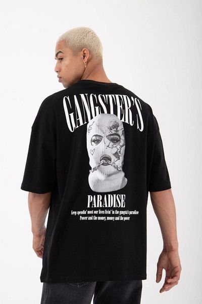Machetta Plus Size Black Gangster's Paradise Printed Oversize Crew Neck T-shirt