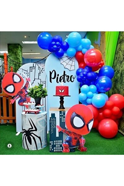 MERİ PARTİ 60 Adet Balon Ve Balon Zinciri Kırmızı Mavi Lacivert Balon Örümcek...