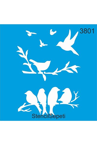 StencilSepeti Birds on a Branch - Stencil Painting Template 50x50cm - No Refund!